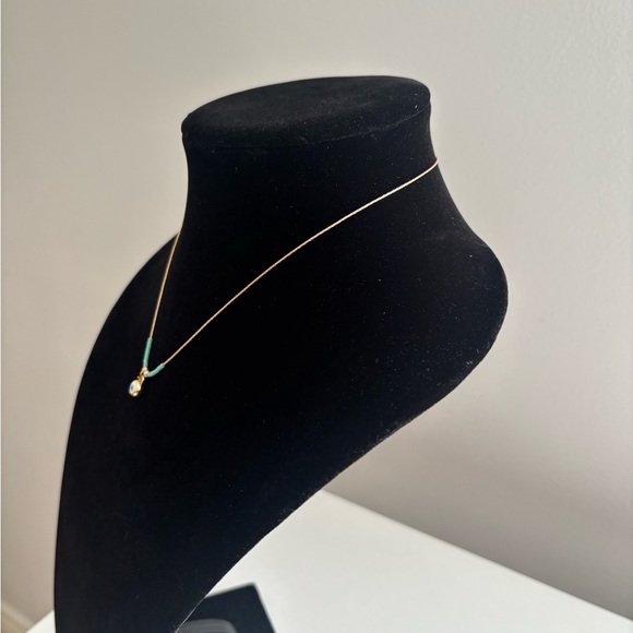 Gold Chain Necklace with Turquoise Beads and Pearl Pendant - Picture 4 of 7
